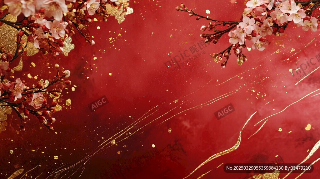 紅梅映金 喜慶中式背景