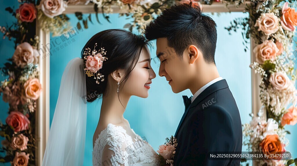 浪漫婚紗照 新婚夫婦甜蜜相擁
