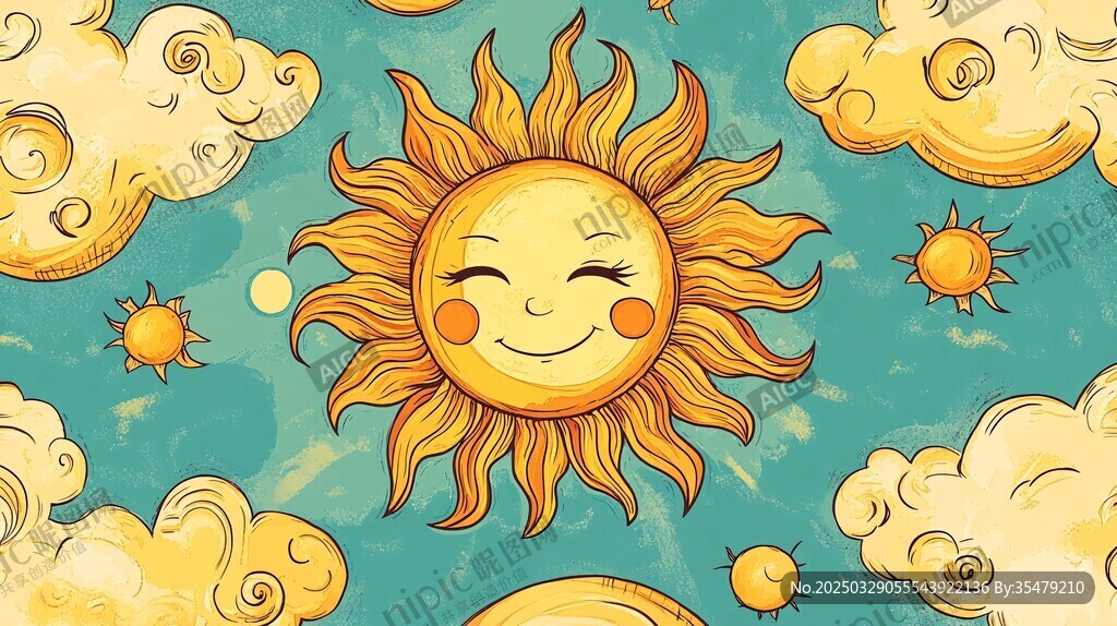 歡樂太陽與云朵插畫