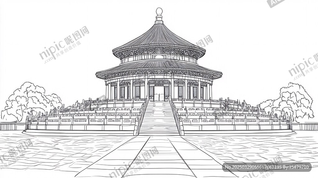 天壇建筑線稿圖