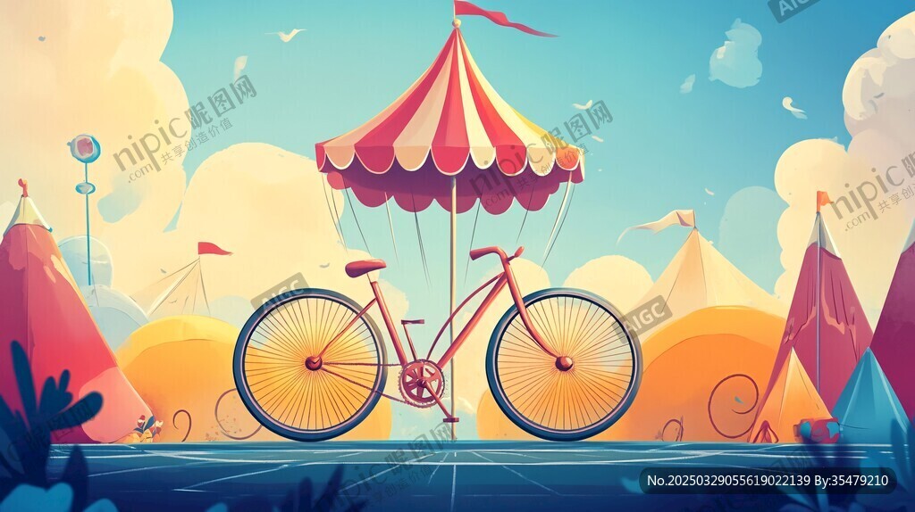歡樂馬戲團旁的復(fù)古自行車