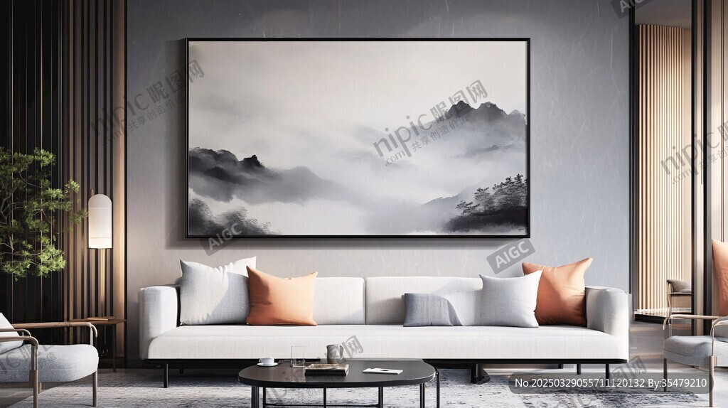 現(xiàn)代客廳的山水裝飾畫