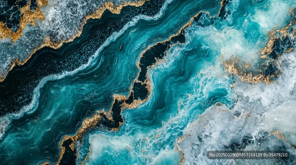 藍綠金相間的夢幻流體紋理