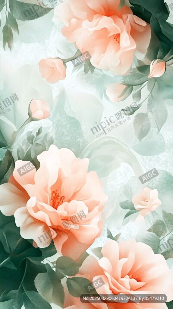 夢(mèng)幻柔美粉色花卉插畫