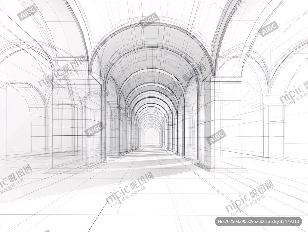 拱形走廊建筑線條草圖