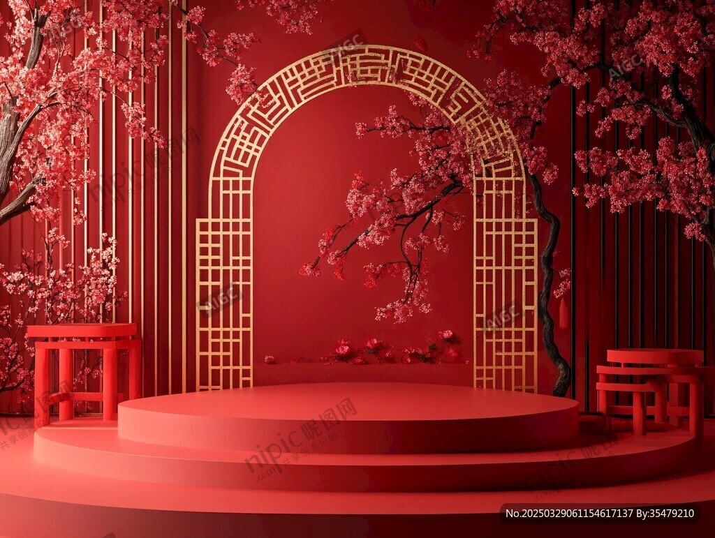 中式紅韻婚禮舞臺場景