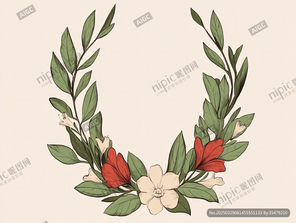 花卉綠葉組成的精美花環(huán)