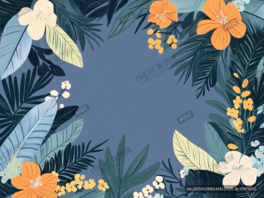熱帶花卉植物邊框圖案