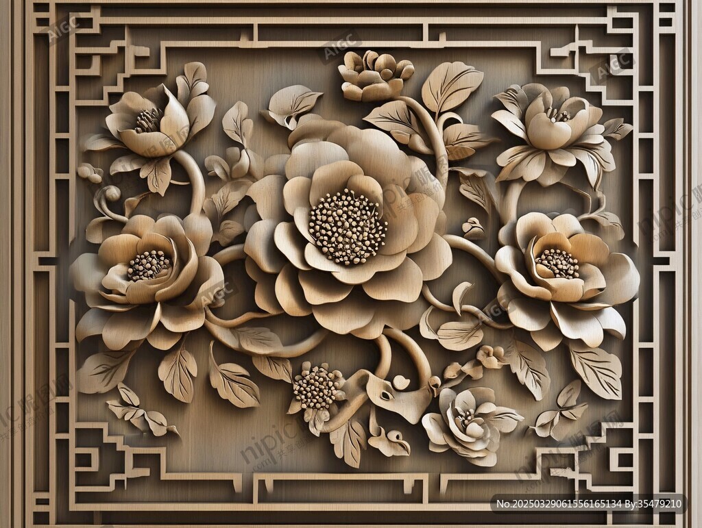 中式牡丹木雕藝術(shù)裝飾