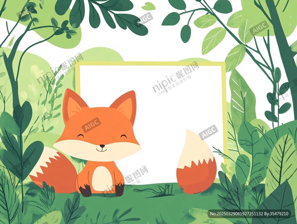森林中的可愛狐貍插畫