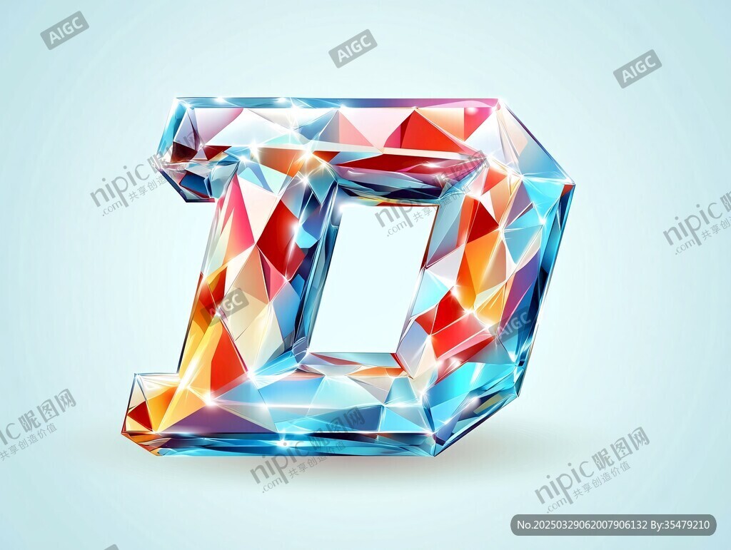 彩色多邊形立體字母D