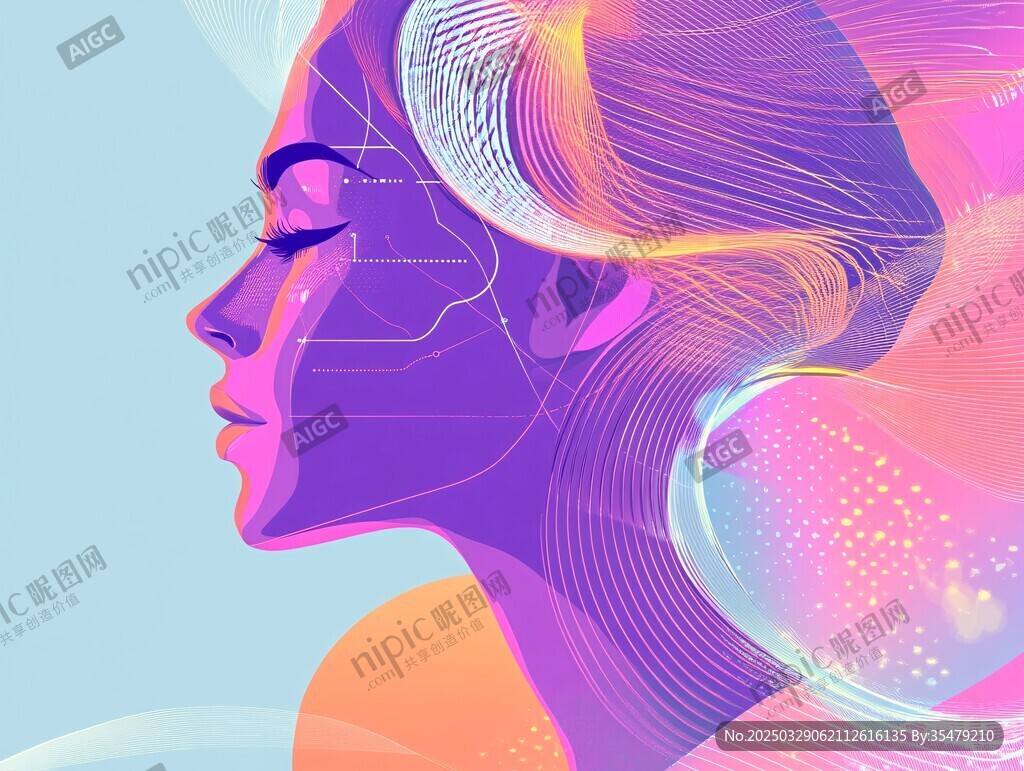 夢幻線條勾勒的女性側臉