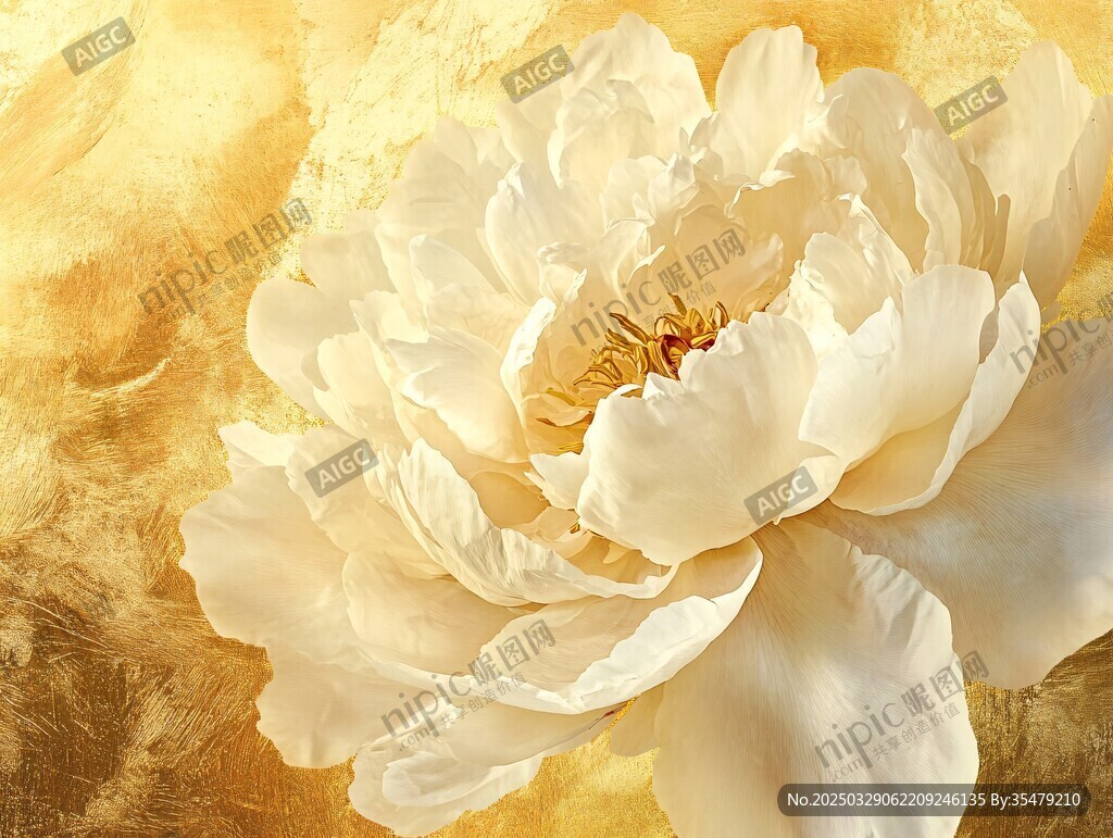 白牡丹綻放于金色背景