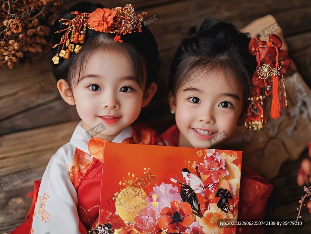 雙姝賀歲 紅衣萌娃展笑顏