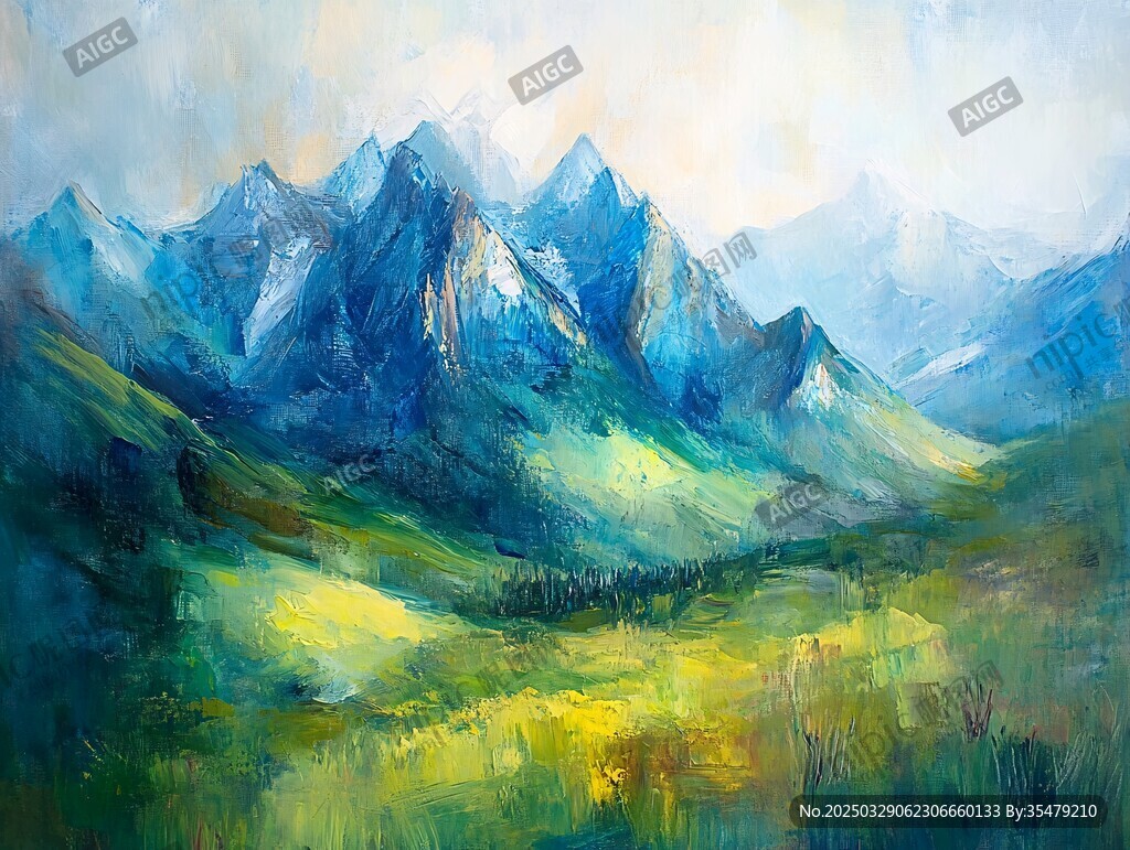 夢幻山野油畫風景