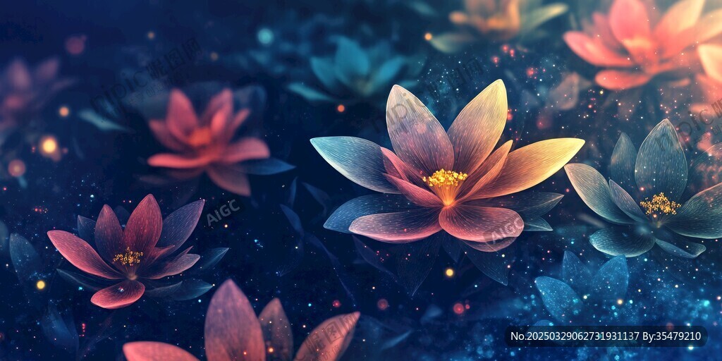 夢(mèng)幻絢麗的蓮花星空?qǐng)D景