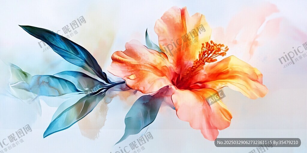 水彩芙蓉花的美麗綻放