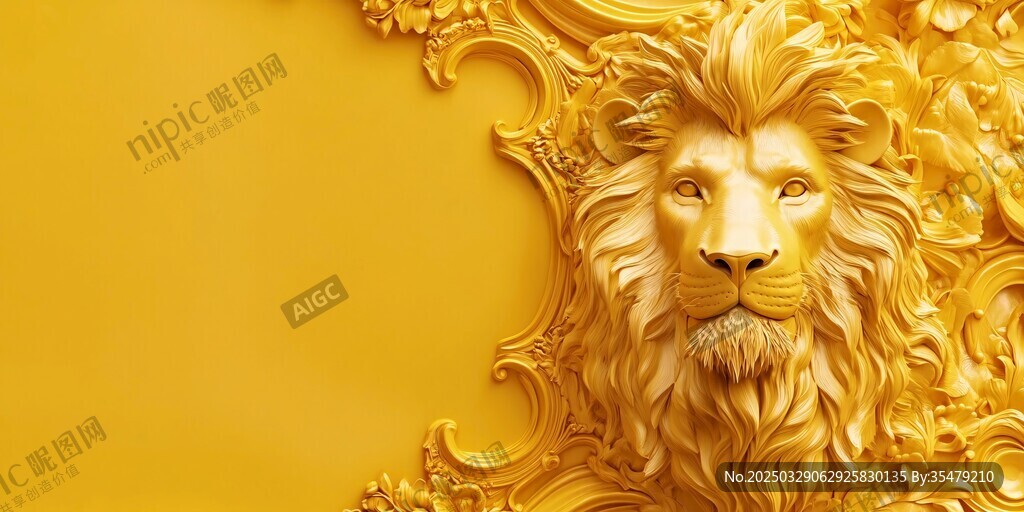金色雄獅浮雕裝飾背景