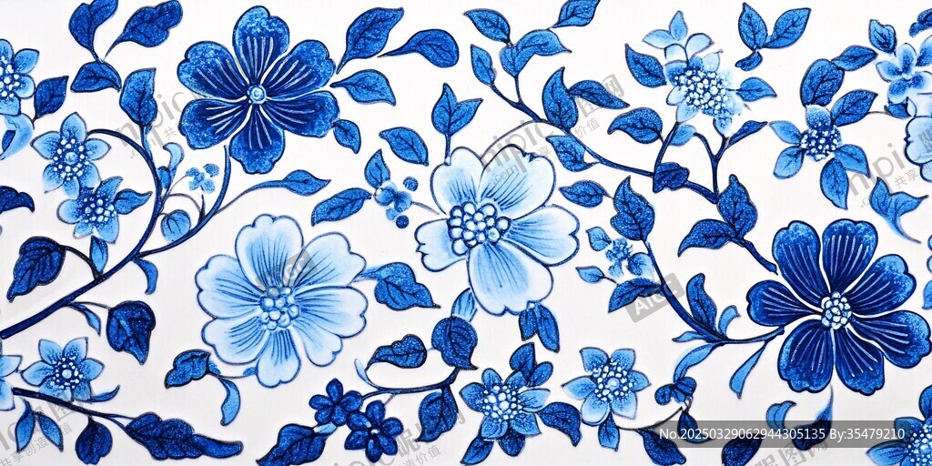 藍(lán)白花卉圖案裝飾紋理