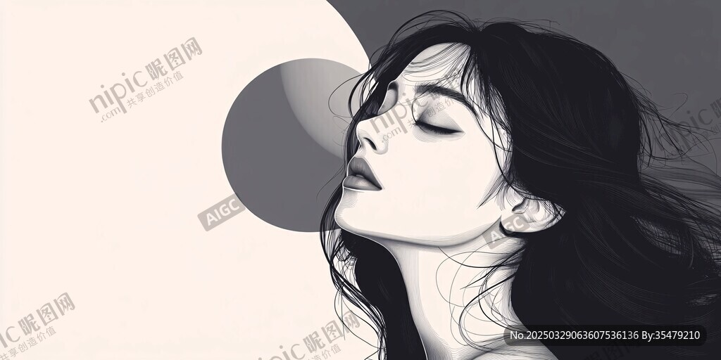 閉眼沉思的長發(fā)優(yōu)雅女性