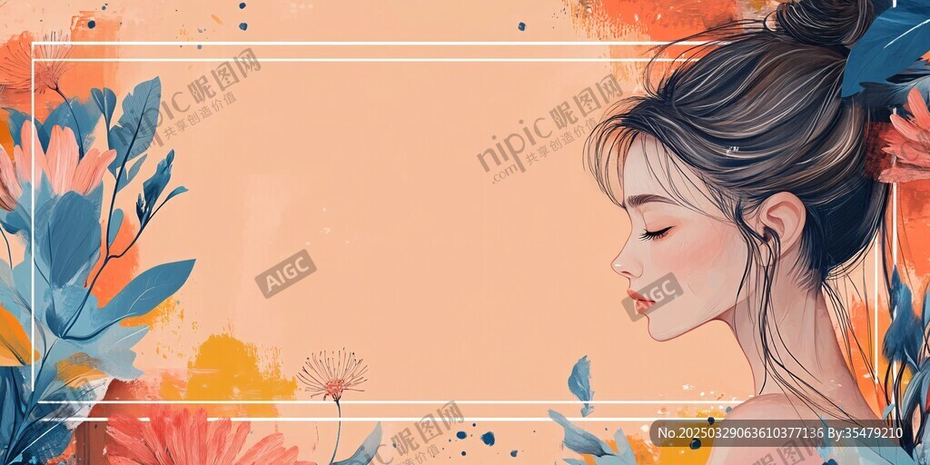 夢幻少女與花卉背景圖
