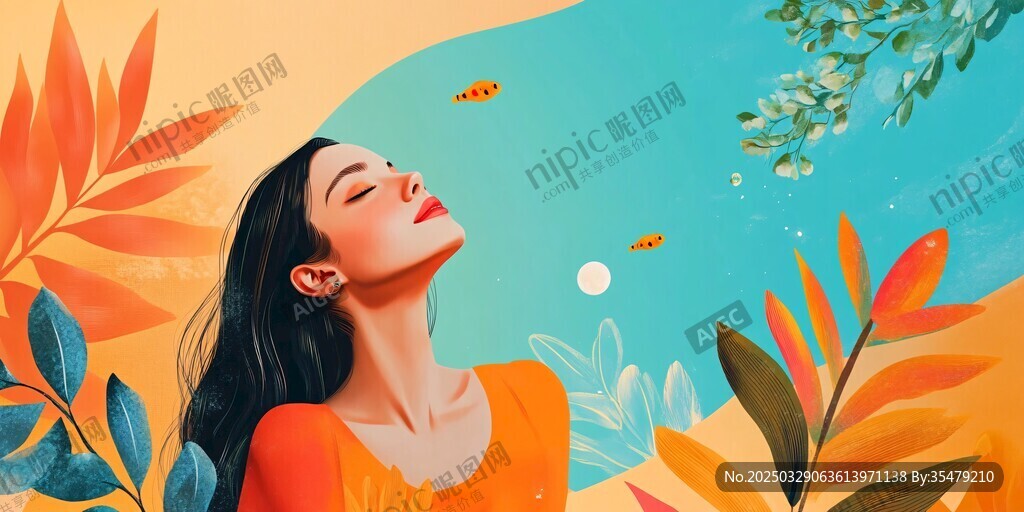 閉眼享受自然的優(yōu)雅女子