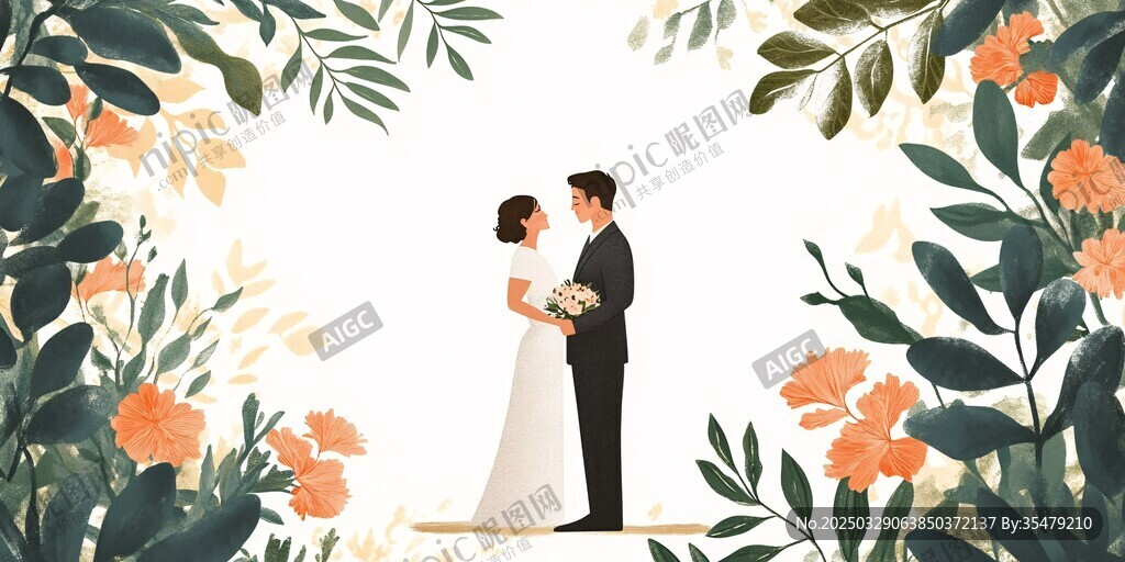 浪漫婚禮新人甜蜜相擁