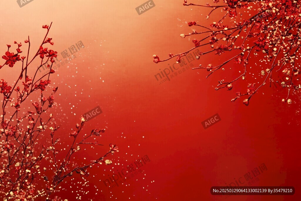 紅梅映紅背景雅致畫面