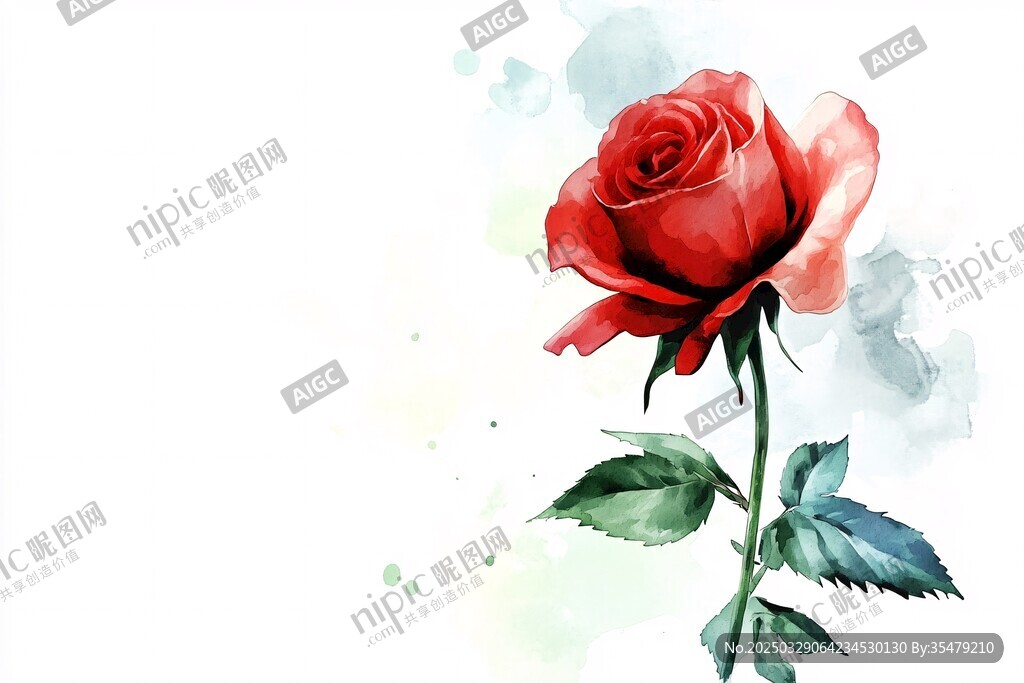 水彩紅玫瑰插畫(huà)