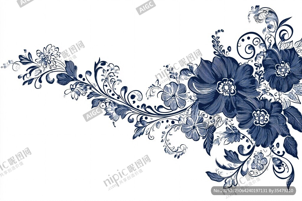 青花瓷風(fēng)格花卉裝飾圖案