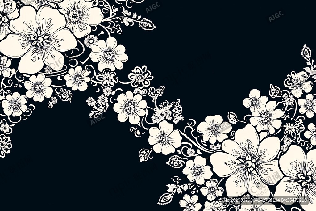 黑白花卉裝飾圖案設(shè)計