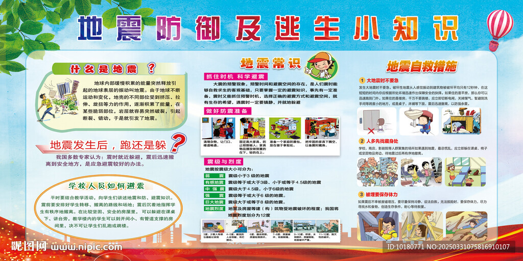地震防御及逃生小知識(shí)宣傳欄