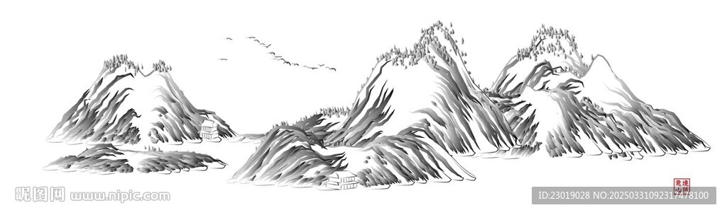 浮雕線條山水畫