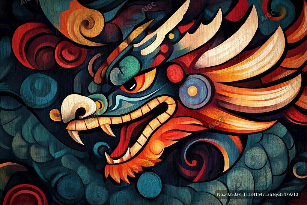 炫彩國風龍圖騰插畫