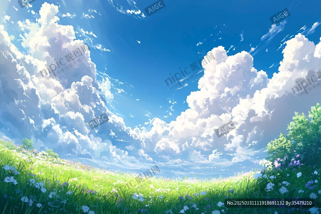 夢幻綠野上的蔚藍天空