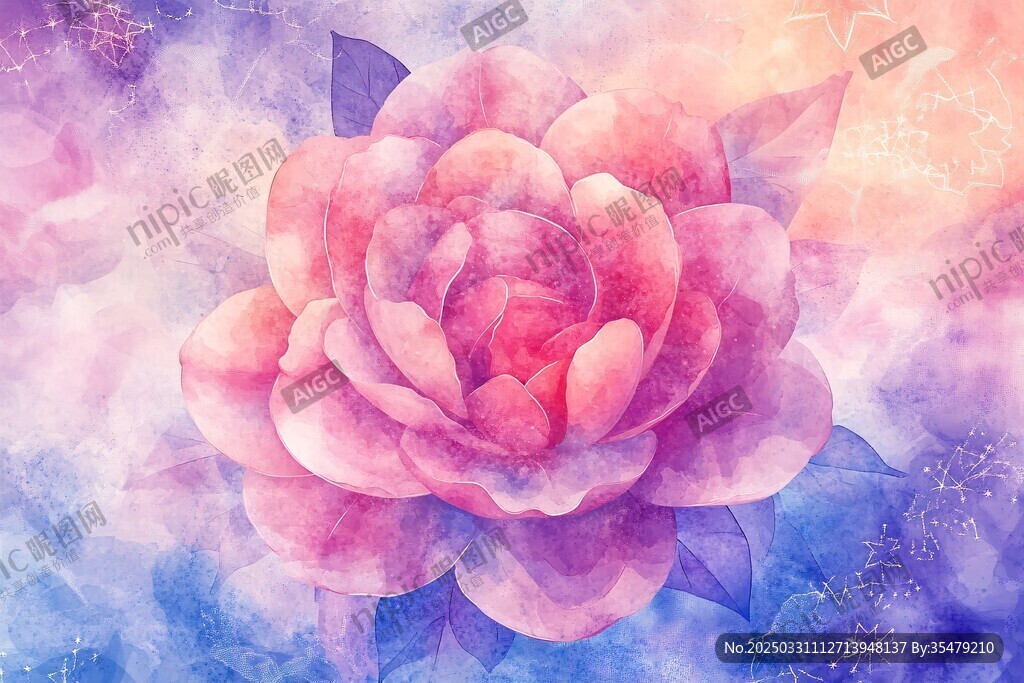夢(mèng)幻水彩風(fēng)綻放的嬌艷花朵