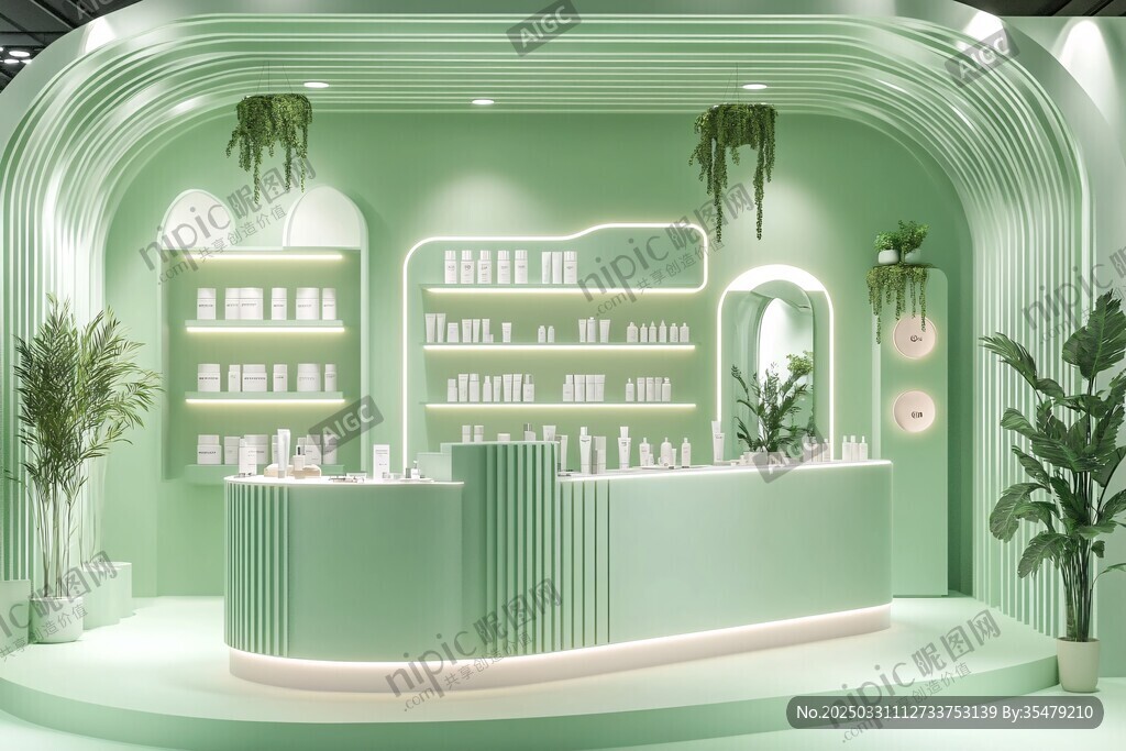 清新薄荷綠美妝店展示區