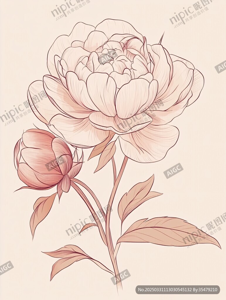 手繪柔美芍藥花插畫