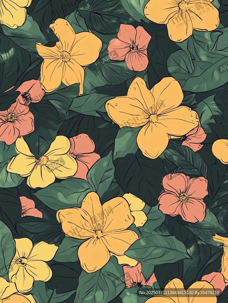 花卉綠葉無縫圖案背景