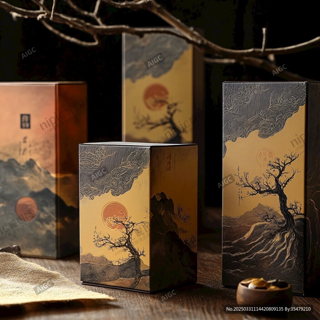 古風山水圖案茶葉包裝盒
