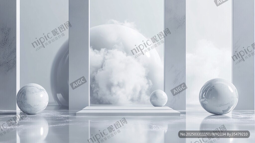 夢(mèng)幻云霧球體大理石場(chǎng)景