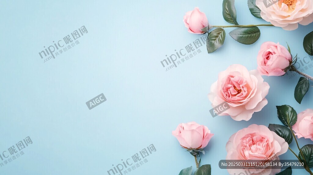 淡藍(lán)背景上的柔美粉色玫瑰