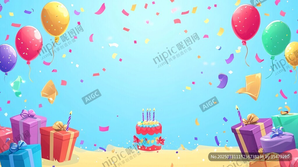 歡樂派對場景 禮物與氣球