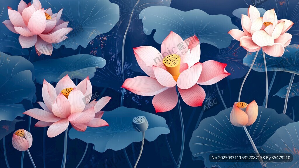 夢(mèng)幻水墨風(fēng)盛開的荷花圖