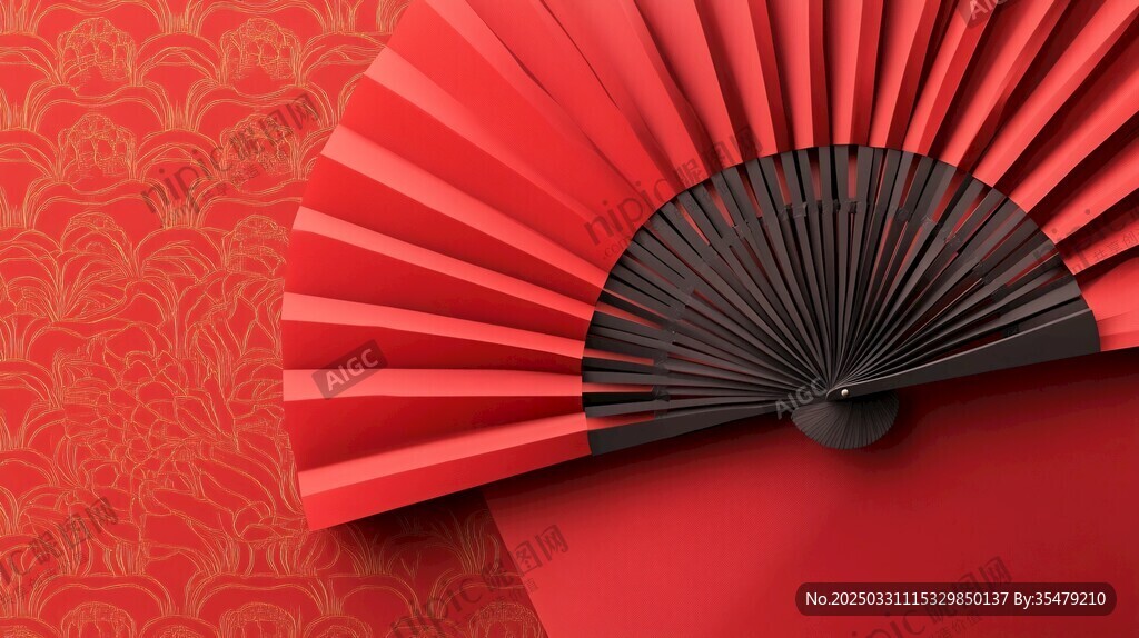 紅色折扇的中式典雅之美