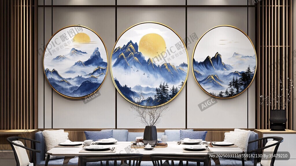 中式餐廳的山水掛畫裝飾