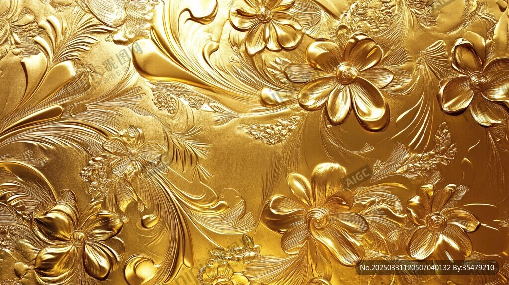 金色浮雕花卉紋理背景圖
