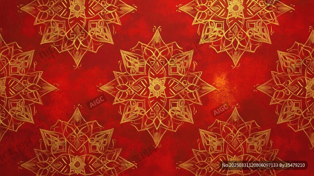 紅色底金色花紋中式圖案