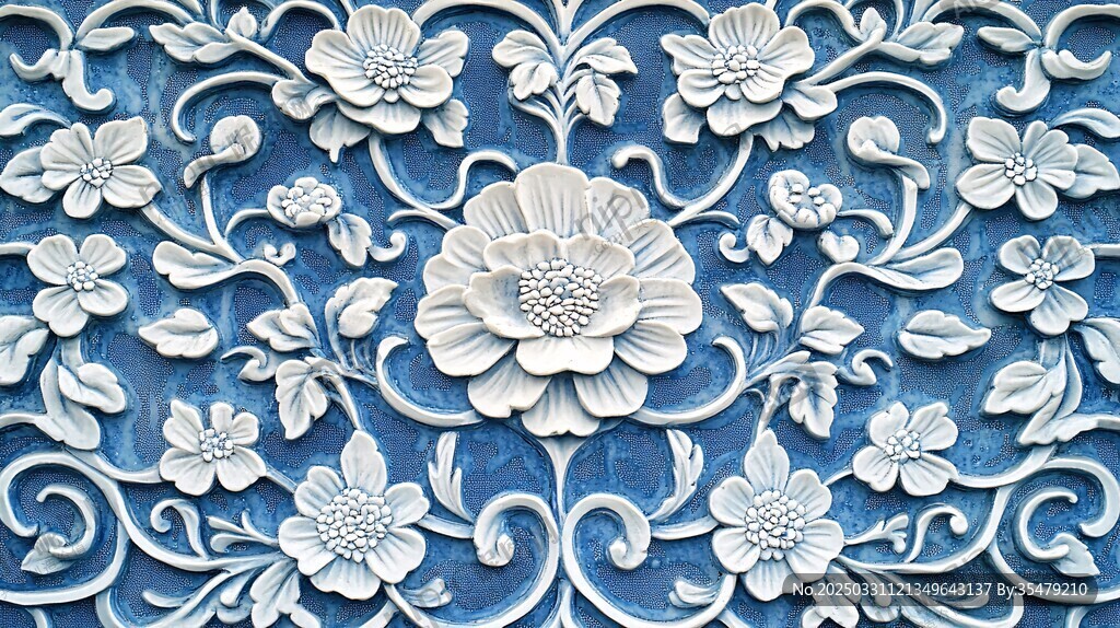 藍色浮雕花卉精美圖案