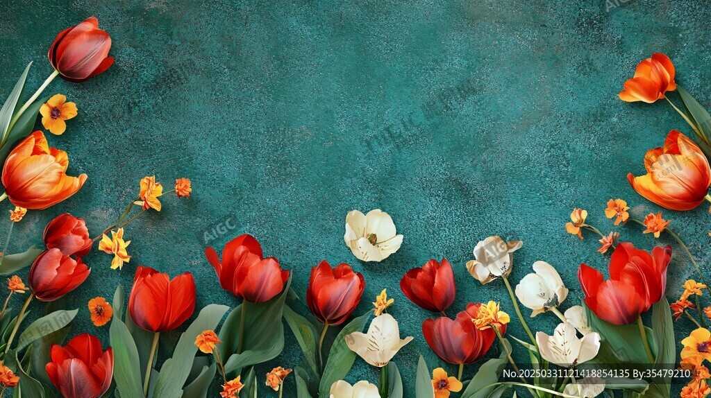 多彩郁金香花卉背景圖